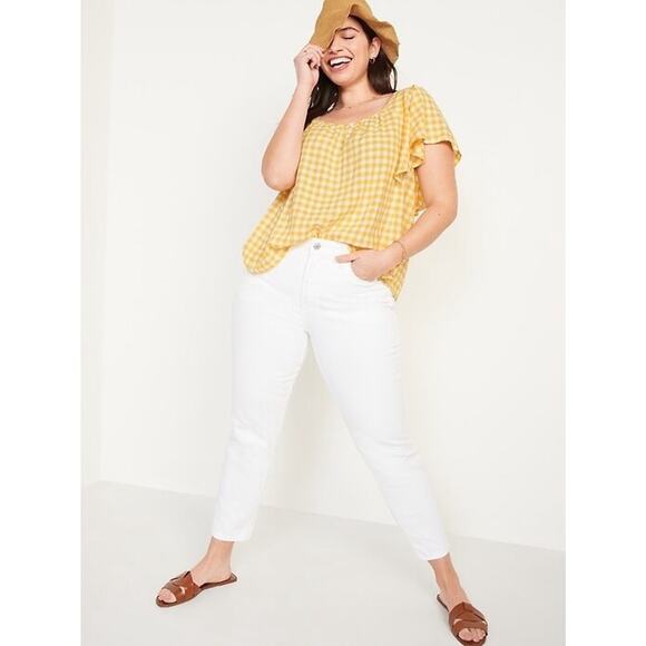 Old Navy Linen Gingham Milkmaid Babydoll Top Womens Plus Size 4X Yellow Peasant - Picture 5 of 13